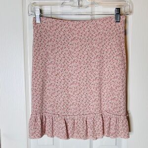 Brandy Melville Pink Floral Mini Skirt with Ruffle Hem